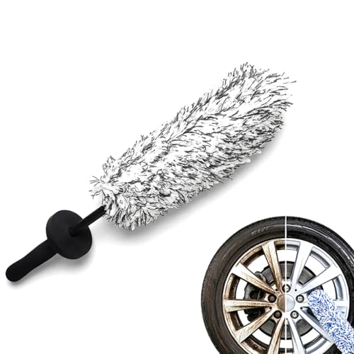 Wheel Barrel Cleaning Brush,2026 New Long Handle Microfiber Wheel Brush Car Duster,Lightweight Rim Detailing Tool for Narrow Spokes & Brake Calipers - color: Black Brush/1pcs