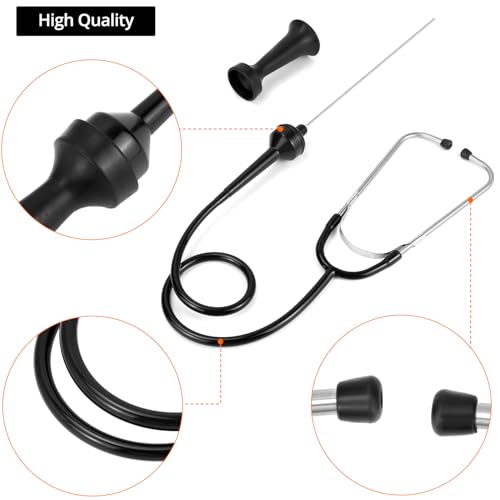 QWORK Mechanics Stethoscope Kit, 3 Piece Automotive Engine Diagnostic Tool with 80mm & 205mm Probes, Extended Handle and Detailed Instructions