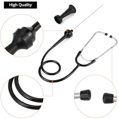 QWORK Mechanics Stethoscope Kit, 3 Piece Automotive Engine Diagnostic Tool with 80mm & 205mm Probes, Extended Handle and Detailed Instructions