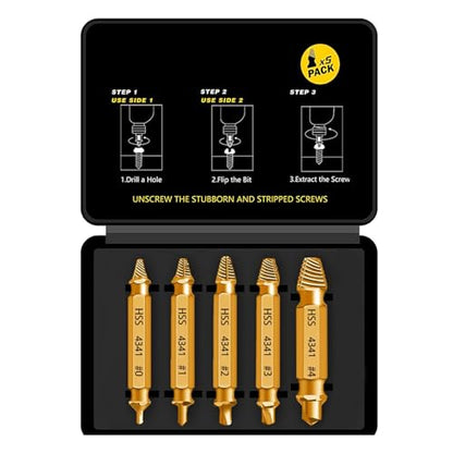 HSS 4341 Screw Extractor Set, 5-Piece Double-Ended Drill Bits, 2-14mm Range, Gold Titanium - color: Yellow*5