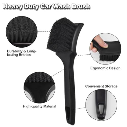 9Pcs Car Wheel & Tire Brush Kit, Wheel Cleaner Brush, Soft-bristled Rim Brush, Tire Shine Applicator Pad, Car Wash Mitt, Towel, Car Detailing Cleaning Wash Brush Supplies Kit