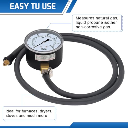 Boltigen Gas Pressure Tester Kit, 0-35" W.C Manometer for Natural Gas & Propane, HVAC Furnace Fireplace Gas or LP Valve Manifold Pressure Test Kit with 1/8" NPT, 1/4" NPT Barb Adapter and 40" Hose