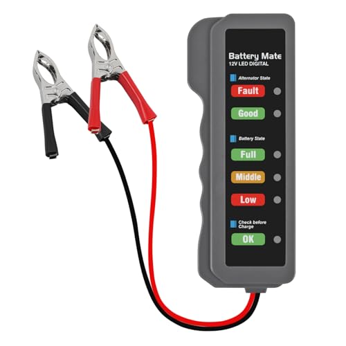 12V car Battery Tester, Alternator Tester Automotive,Battery Checker, Analyzer to Check alternator & Battery Charging System,LED Indication (A) - color: A