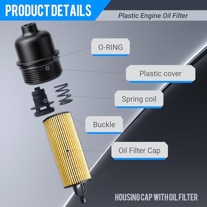 Plastic Engine Oil Filter Housing Cap with Oil Filter Assembly | Compatible With 2011-2016 Chrysler, Dodge Charger Challenger, Jeep Grand Cherokee,Ram ProMaster 3.6L V6 | OE 68191350AA