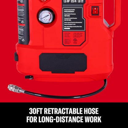 CRAFTSMAN Tire Inflator, All in One Wall Mount Air Compressor Oil-Free with Retractable 30ft Air Hose and Pressure Regulator, Great for Tire Inflation, Brad/Stapler, Finishing Jobs,1.5HP 125PSI - size: No Accessories
