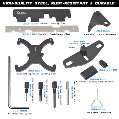 13PCS Engine Camshaft Timing Locking Tool & Flywheel Locking Tool 303-393 | Compatible with Ford 1.5 1.6 Focus Fiesta Mazda Fusion VCT Ecoboost, with Carrying Case & Gloves - size: 13 PCS