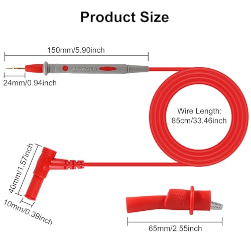 Multimeter Test Leads 1000V 20A CAT III Silicone Leads with Ultra-Sharp Gold-Plated Digital Test Probes with Alligator Clips for Multimeter Automotive Electrical Testing - color: 1set 1000V 20A+clip
