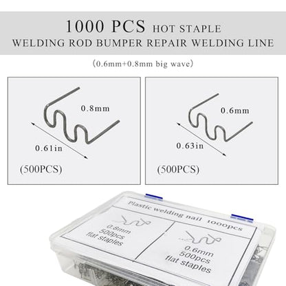1000PCS Hot Staples Welding Rods, 0.6mm 0.8mm Wave Shape Bumper Dashboard Repair Welding Wire, Metal Plastic Welding Staples Supplies for Machine Repair, Car Accessories - color: 1000pcs