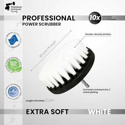 Premium Drill Brush Professional – Extra-Soft 5 in White | Scratch-Free Cleaning Brush for Carpet, Upholstery, Leather Seats, Glass, Furniture and Car Interior - color: White