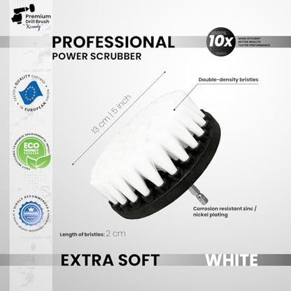 Premium Drill Brush Professional – Extra-Soft 5 in White | Scratch-Free Cleaning Brush for Carpet, Upholstery, Leather Seats, Glass, Furniture and Car Interior - color: White