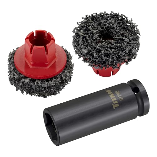 Titan 51798 Wheel Hub Cleaning Kit, Includes 1/2-Inch Drive Impact Socket & Brake Disc Cleaning Pads - style: Wheel Hub Cleaning Kit