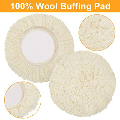 Tallew 6 Pcs 3 Inch Wool Polishing Pad Hook Loop Buffing Pad for Drill Curved Edge Compound Cutting Tool Drill Polisher Attachment Wheel Polish Kit Car Body Repair Buffing - size: 3 Inch
