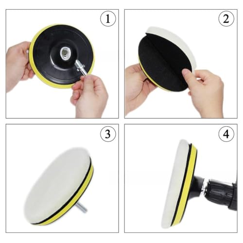 6Pcs 6 Inch Wool Polishing Buffing Pad with M14 Drill Adapter, Hook & Loop Backing Pad, Drill Polisher Attachment Buffing Wheel Set for Car, Glass, Tile, Tire Polishing & Waxing