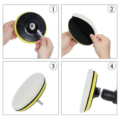 6Pcs 6 Inch Wool Polishing Buffing Pad with M14 Drill Adapter, Hook & Loop Backing Pad, Drill Polisher Attachment Buffing Wheel Set for Car, Glass, Tile, Tire Polishing & Waxing