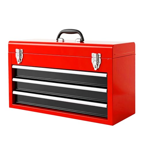 BIG RED Metal Tool Box, 20.5-inch, Portable Metal Tool Box with 4 Drawers, Small Tool Chest with EVA Liners, Ball Bearing Slide Drawers Locking & Powder Coated Finish, Multi-Function Tool Organizer - color: Black/Red, size: 20.5in