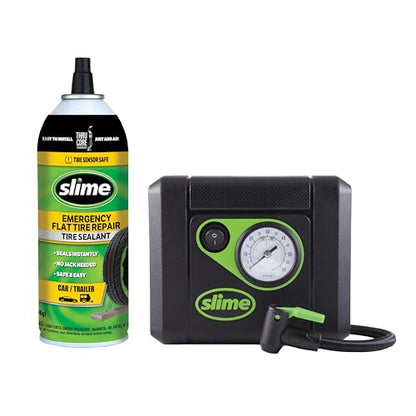 Slime 50165 Flat Tire Puncture Repair, Smart Spair Plus, Emergency Kit for Car Tires, Includes Sealant and Tire Inflator Pump, Suitable for Cars and Other Highway Vehicles, 12 Min Fix - size: Car/Trailer, style: 12 Mins Fix