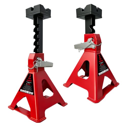 YATOINTO 3 Ton Jack Stands with 2 Crossbars & Double Locking for Car,2-Pack | 11.18"-17.04" 6 Level Adjustable,3MM Rubber Pads Prevent Scratches,Heavy Duty Steel,Red，Trucks,Home,Garage,SUV,UTV/ATV,DIY - color: Red, size: 3 Ton Large Rubber Pads with Cross