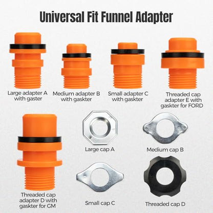23 Pcs No-Spill Coolant Funnel Kit and Siphon Hose Pump | Universal Radiator Burping Funnel with Adapters, Extensions, PVC Hose, Engine Oil Funnels, Towel