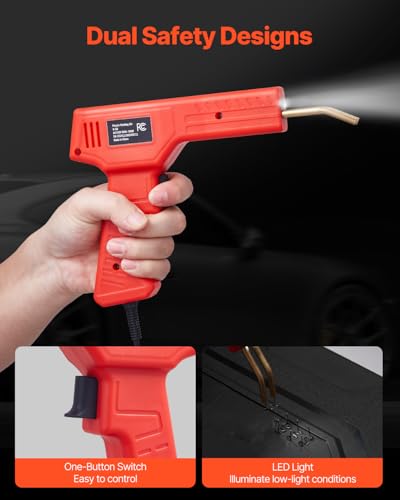 VEVOR Plastic Welder, 100W Plastic Welding Gun with 800PCS Hot Staples, Professional Hot Staple Welding Gun, Plastic Car Bumper Repair Kit with LED Light for Kayak, Toys, Plastic Crack Repair - style: 100W Gun