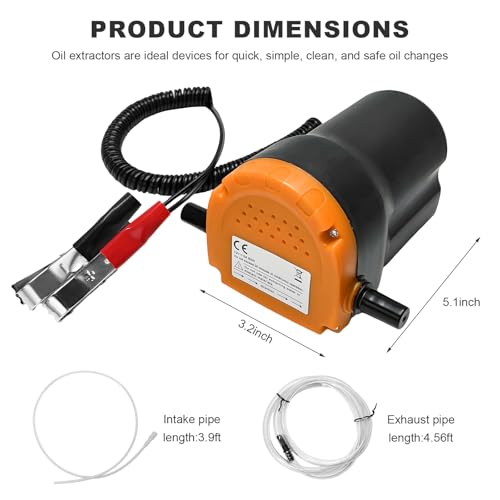 12V 60W Oil Extractor Pump, Diesel Fluid Scavenge Suction Transfer Pump with Hoses & Clamps, Electric Engine Oil Extractor Fuel Quick Changer for Cars Motorcycles Trucks