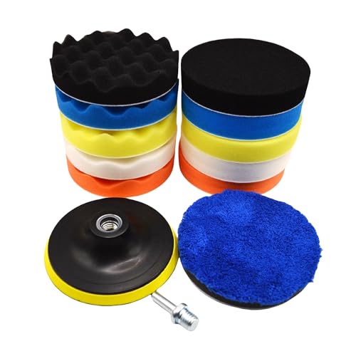 12Pcs 3inch Foam Buffing Polishing Pads Kit, with Coral Fleece Pad, Backing Plate, M10 Drill Adapter, Car Buffing Kit for Car Polishing, Waxing, Sealing Glaze (12Pcs-3inch) - size: 12Pcs-3inch