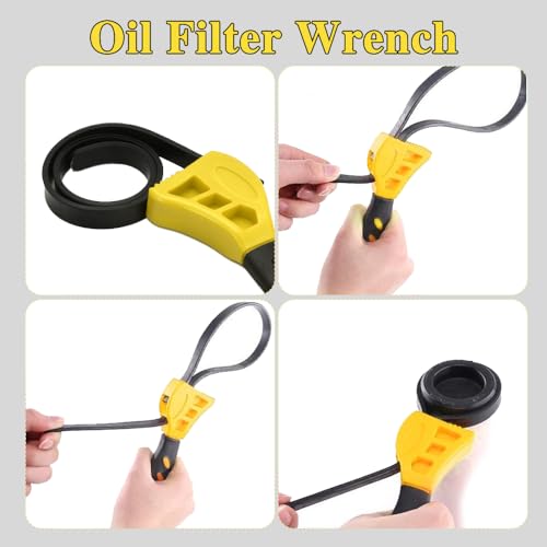 2PCS Oil Filter Wrench Set, Car Rubber Strap Wrenches, Adjustable Rubber Strap Wrench, 6in+ 8in Multifunctional Belt Wrench Fit for Mechanics Plumbers