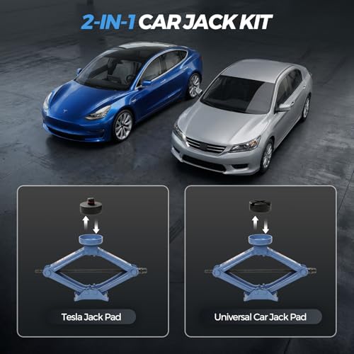 LARBANKE 2.5T Car Scissor Jack Kit, Tesla & Universal Pad, 4-15.75 in