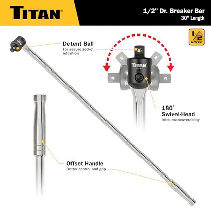 Titan 12047 1/2-Inch Drive x 30-Inch Heavy-Duty Breaker Bar with 180-Degree Swivel Head