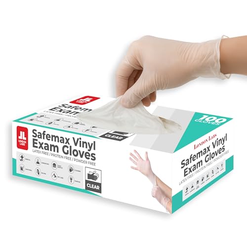 London Labs Medical Clear Vinyl Gloves Powder Free & Latex Free, Disposable, Food Safe - size: Small, style: 100 Count