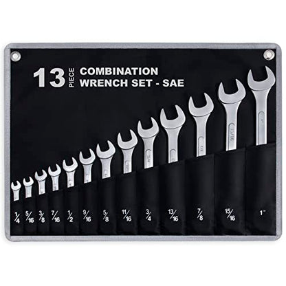 13-Piece Complete SAE Combination Wrench Set in Roll-up Pouch, No Skipped Inch Sizes from 1/4” to 1” | Best Value Wrench Set, Ideal for General Household, Garage, Workshop, Auto Repairs, Emergency - size: 13-Piece SAE Set