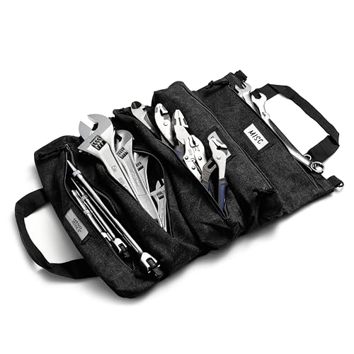 Official Voyager Tool Roll Bag, 5-Pocket 20 x 15 in, Black, Made in USA | Easy to Carry Roll Up Tool Bag, 20oz Canvas, Rust-Proof YKK Zippers, Secure Buckle, Durable Gift for Electricians, Mechanics - color: Black, size: Voyager - Extra Large (20 x 15 in)