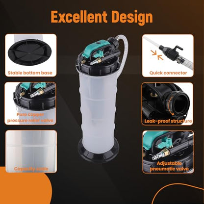 maXpeedingrods 2 Gallon/7.5 L Manual/Pneumatic Fluid Extractor, Automotive Oil Extractor Pump, Transmission Filler Pump Oil Vacuum Changer with 5pc Brake Bleeding Hose for Car, SUVs, Truck, Yachts
