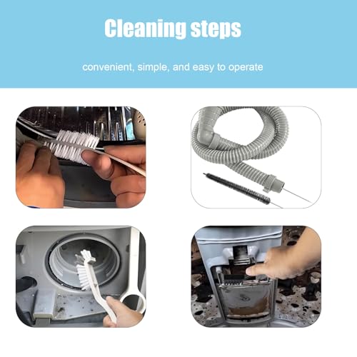Washing Machine Cleaning Brush,Dryer Vent Cleaner Kit,Crevice Brush for Bathroom, Shower & Kitchen - Scrub Brushes with Long Handle,Household Cleaning Tools Tile, Bathtub, Sink, Grout Cleaning Brushes