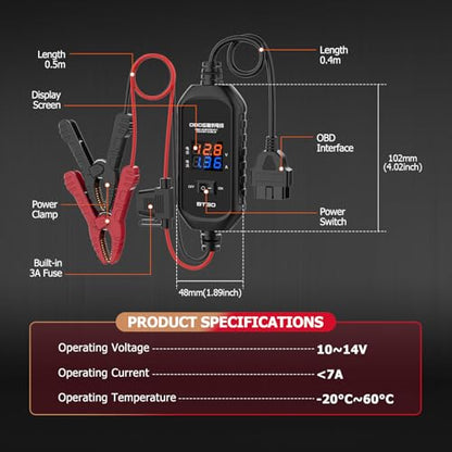 OBD2 Car Memory Saver Cable, with 3A Fuse & 2 Alligator Clips OBD II Vehicle ECU Emergency Power Supply Cable, Over-Current, Over-Voltage, Polarity Reverse Protection - style: OBD Power Cable