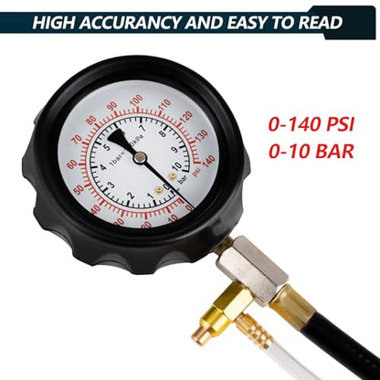 0-140PSI Fuel Pressure Tester Kit, Fuel Injector Injection Pump Pressure Gauge, Fuel Pump Pressure Tester Diagnostic Tool for Gasoline Cars, Trucks, Motorcycles and RVs