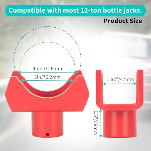 Bottle Jack Adapter for 12-Ton Jack - Fits 2/3/4 inch Round & 1.89" Square Tube - for RV, Truck, Trailer Jacks with Top Diameter < 1.61" - color: Red