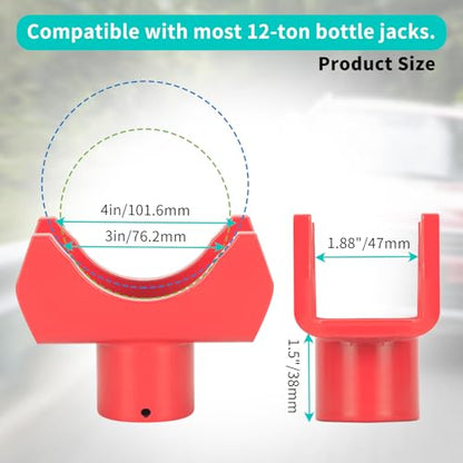 2-in-1 Bottle Jack Adapter for 12-Ton Jack - Fits 2/3/4 inch Round & 1.89" Square Tube - for RV, Truck, Trailer Jacks with Top Diameter < 1.61" - color: Red-With one jack adapters