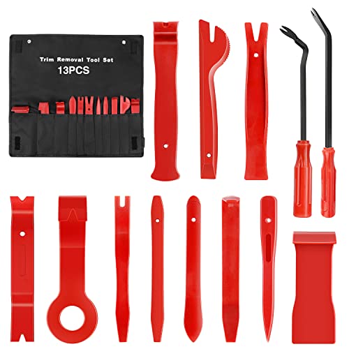 GOOACC Nylon Bumper Fastener Rivet Clips Car Clip Panel Audio Video Dashboard Dismantle Kits Installer Removal Tool (13PCS Trim Removal Tool Set) - color: Red, size: 13Pcs