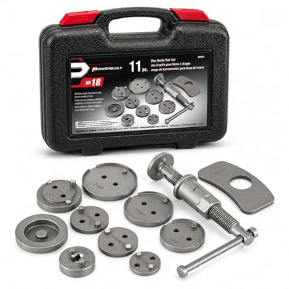 Powerbuilt Rear Disc Brake Adjust Tool Kit, Caliper Piston Adjustment, Vehicle Parking Brakes, T-Handle Center Screw, Adapters, Storage Case - 648601 - style: 12 Piece