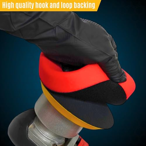 HI Detail 5" Buffing Polishing Pad Set, 5 Pcs Compound Buffing Sponge Pads Cutting Polishing Pad, for Car Buffer Polisher, Polishing and Waxing, 6 inch Face, 5 Inch Backing Plate, Complete Set.