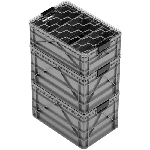 SIDIO Pro Pack, HD Stackable Storage Bins with Lids & Dividers, Gray | Includes 2 full-size & 1 half-size crates, lids & dividers, durable organizer for home, garage & outdoor use, USA made - color: Gray