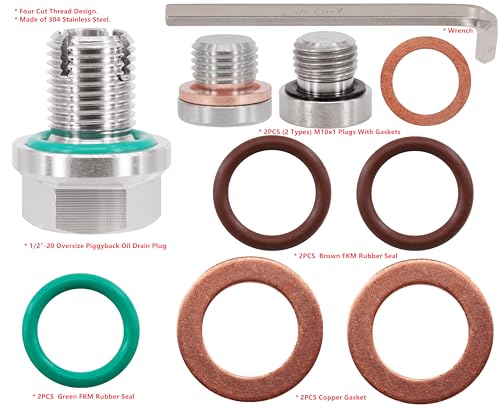 1/2"-20 Oversize Piggyback Oil Drain Plug, Stainless Steel Self Tapping Oil Pan Thread Repair Kit - size: 1/2"x20