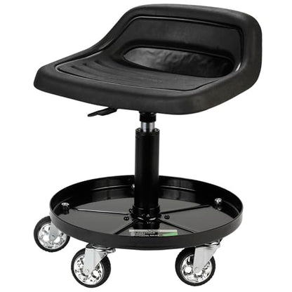 AFF Viking Rolling Shop Stool - Garage Stool on Wheels for Mechanics - Ergonomic Padded Seat - Tool Organizer Tray - 300 lbs Capacity (Multiple Styles) - style: Tractor Style Roller Seat