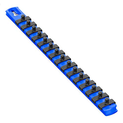 ERNST 13-Inch Socket Rail Organizer with 15 1/4-Inch Twist Lock Clips, Blue (8417-Blue-1/4) - color: Blue, size: 1/4-Inch Twist Clips, style: 13-Inch