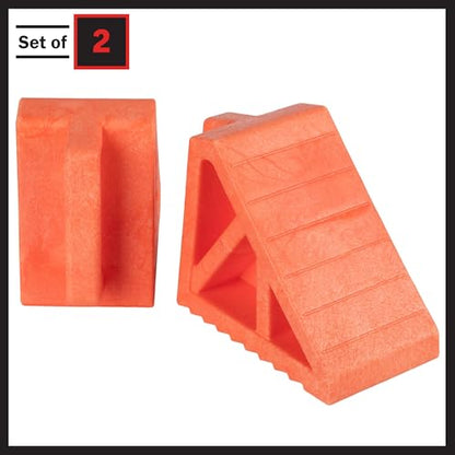 Wheel Chocks 2-Pack - Parking Block Set with 3 Ton Capacity - Wheel Chocks for RV Trailer, Motorcycle, Camper, Trucks, or Cars by Stalwart (Orange)