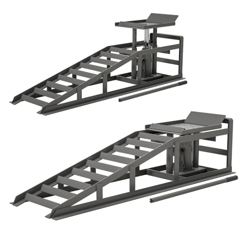 2 Pack Hydraulic Car Ramps 5T 11000lbs Low Profile Car Lift Service Ramps Truck Trailer Garage,Height Hydraulic Vehicle Ramps (Gray) (45.14in x 12.60in x 16.21in Gray + 5T Car Ramps)