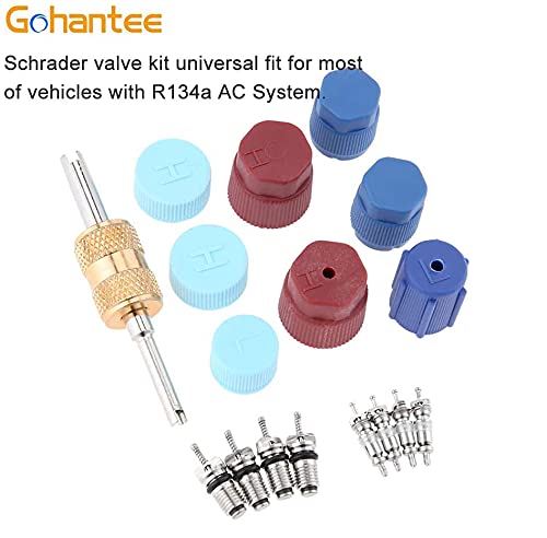 17Pcs Air Conditioning Valve Core Kit Schrader Valve Cores Accessories A/C R12 R134a Refrigeration Valve Stem Core Rmover Tool HVAC System Seal Caps Kit