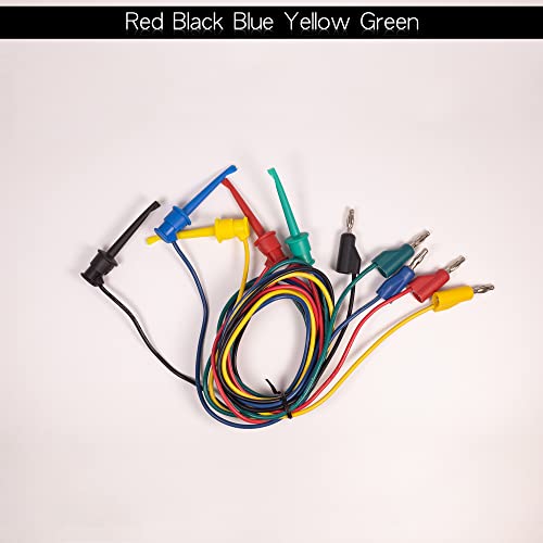 Test Hook Clips 4mm Stackable Banana Plug to Minigrabber Cable Wire Leads for Multimeter Electrical Testing(5 PCS)