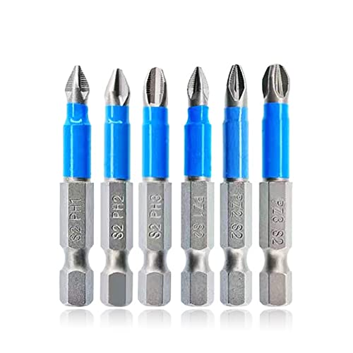 Anti Slip Screwdriver Bits Set 1/4 Inch Hex Shank Phillips Cross Slot Pozidriv Magnetic Screwdriver Bit Set -PH1/2/3+PZ1/2/3 Drill Bit Set S2 Steel Impact Driver Bit for Power Drilling-6PCS - color: Ph1/2/3+pz1/2/3-50mm(6 Pcs)