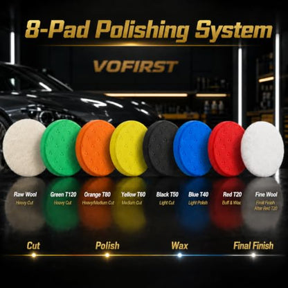 8 Pcs Buffing Pads, Polishing Pad 5.5 Inch 138mm for 5 Inch Backing Plate, High-Density & Reusable Buffing Sponge Pads and Woolen Pads Cutting Polishing Pad Kit for Car Buffer Polisher & Waxing - size: 5.5 Inch